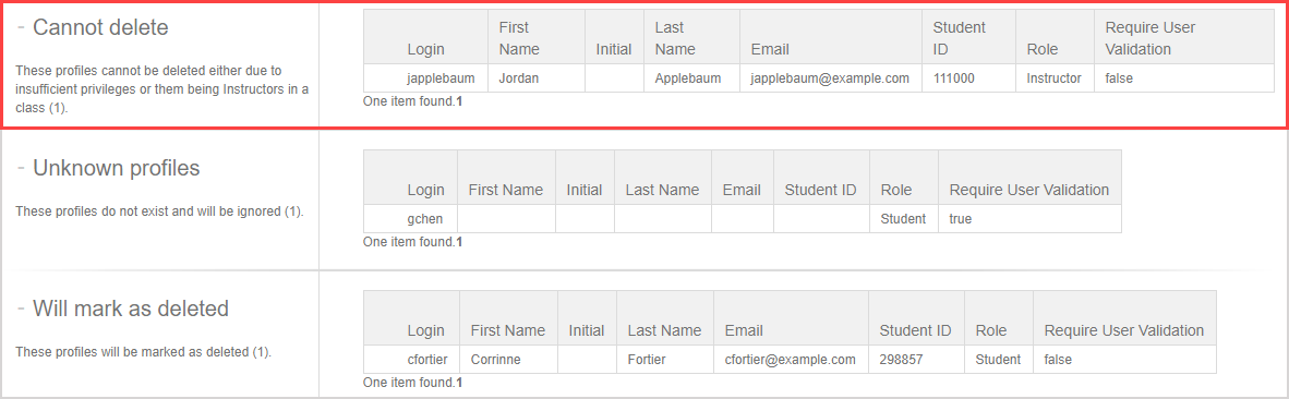 On Roster Delete page, the Cannot delete table is highlighted.